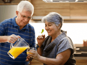 seniors enjoying breakfast together